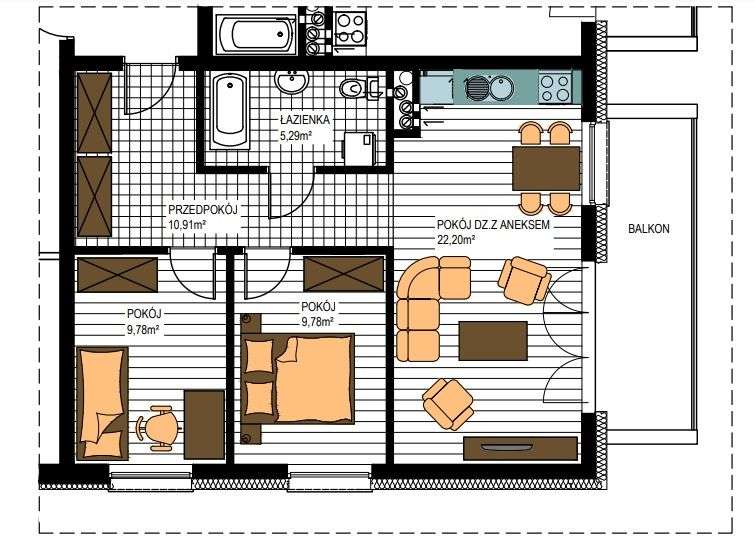 Al. Św. Wojciecha 59 m2. 3 pok. Oddane do użytku! - Pełny obrazek: 2/17