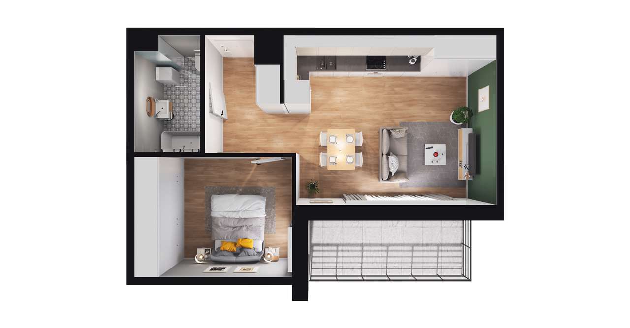 2-pokojowe mieszkanie 43m2 + balkon - Pełny obrazek: 3/9