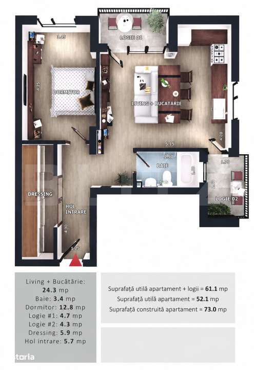 Apartament 2 camere, 2 balcoane, CF parcare subterana, boxa, Zona Vivo — fotografia 1