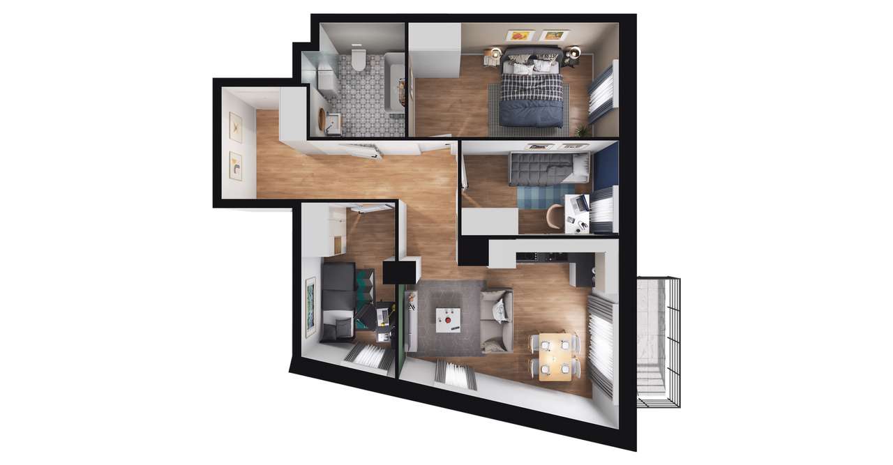 4-pokojowe mieszkanie 59m2 + balkon - Pełny obrazek: 2/8