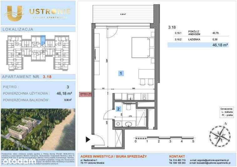 1-pokojowe mieszkanie 46m2 + balkon Bez Prowizji - Pełny obrazek: 2/7