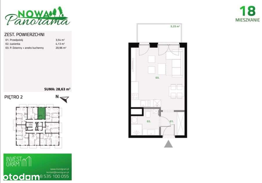 Kawalerka z dużym balkonem 5,25 mkw. Bud.2 - Pełny obrazek: 1/10