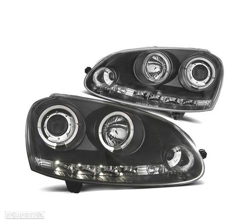 FARÓIS ANGEL EYES CCFL LEDS PARA VOLKSWAGEN VW GOLF 5 JETTA 03-08 FUNDO PRETO - 1