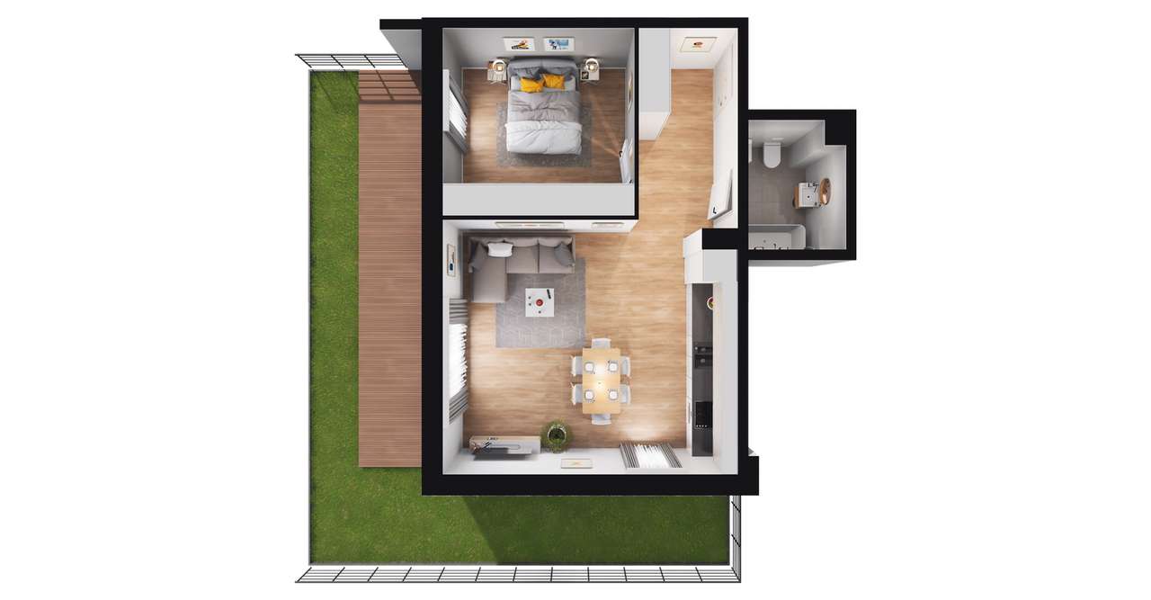 2-pokojowe mieszkanie 48m2 + ogródek - Pełny obrazek: 2/8