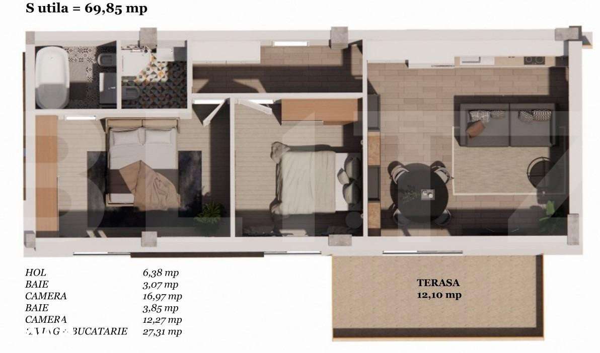 Apartament 3 camere, semifinisat, 70mp, zona Auchan - Imagine principală: 2/6