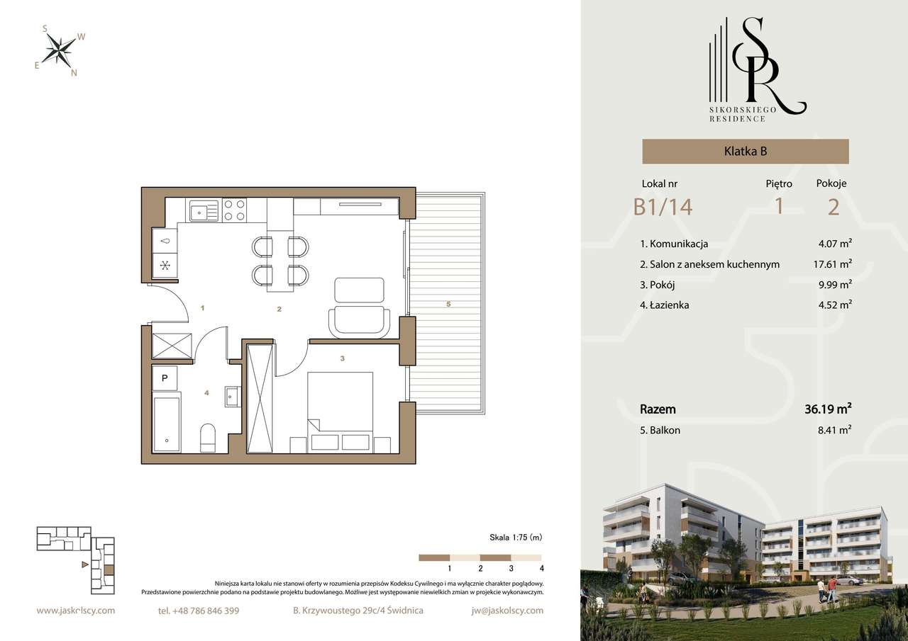 2-pokojowe mieszkanie 36m2 + balkon Bezpośrednio - Pełny obrazek: 2/7