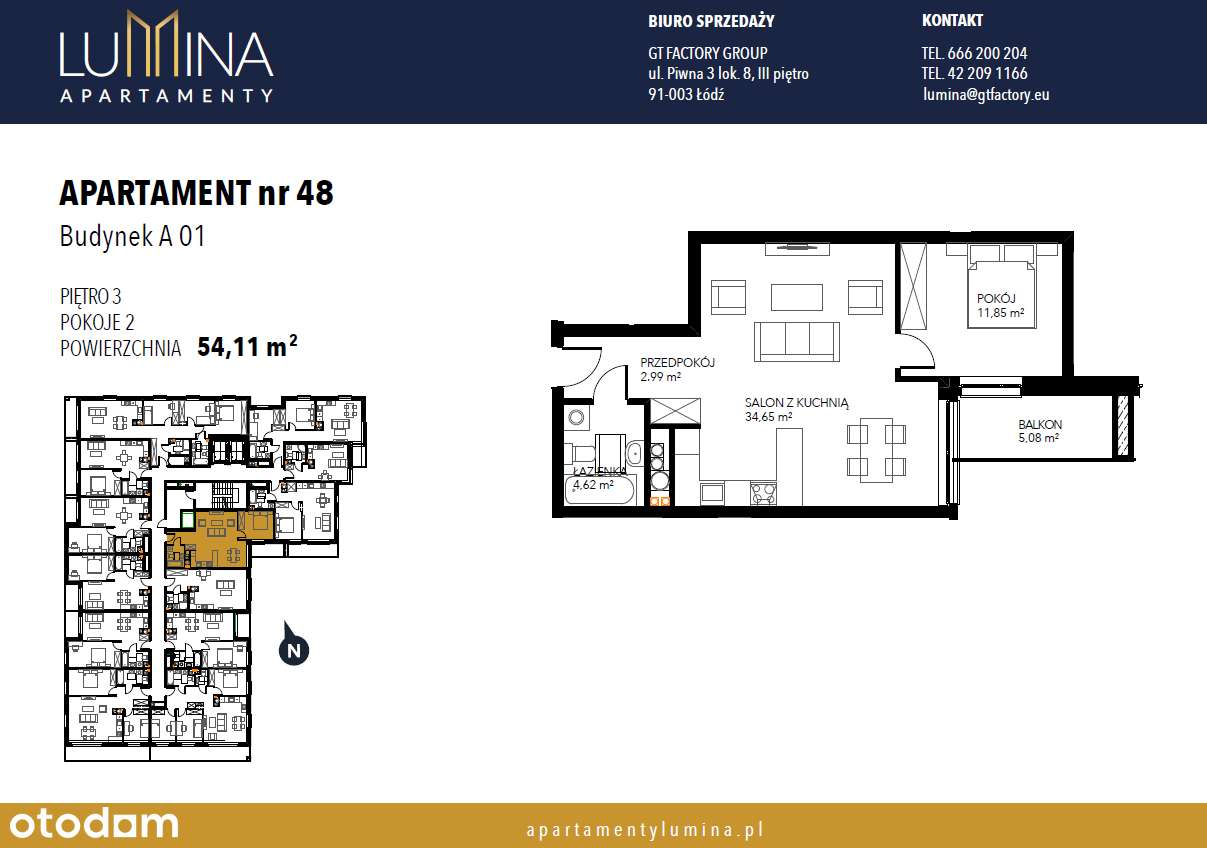 Mieszkanie 54,11 m² | 2 pokoje | Lumina – standard premium - Pełny obrazek: 2/8