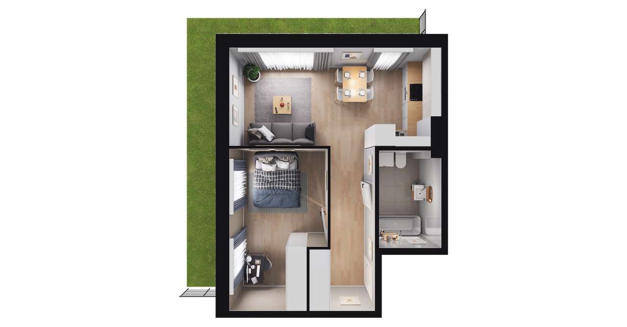 2-pokojowe mieszkanie 40m2 + ogródek - Pełny obrazek: 2/6