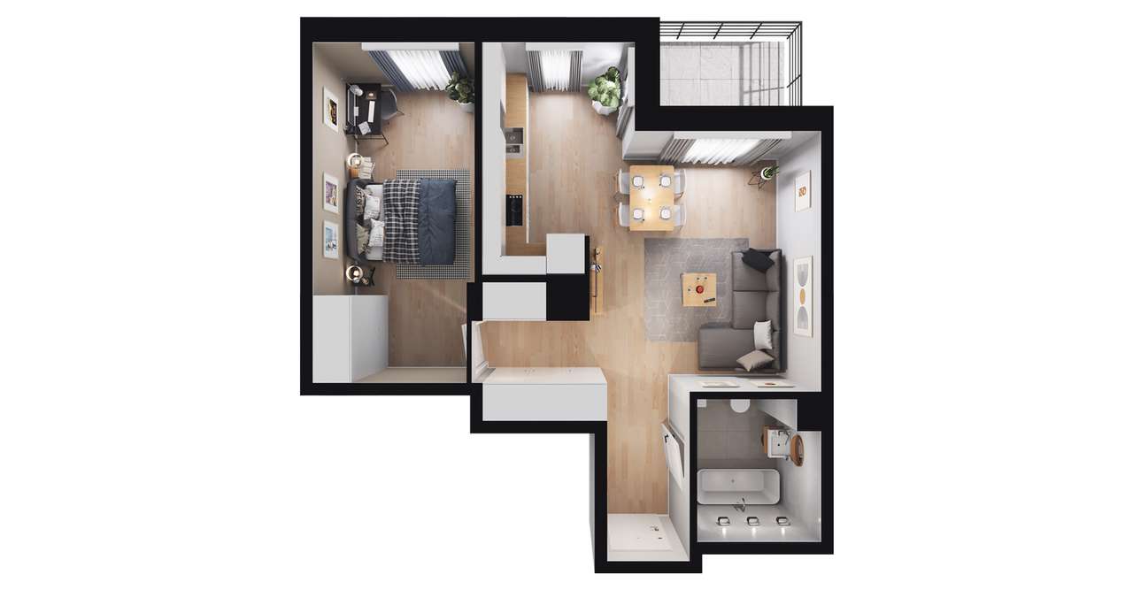 2-pokojowe mieszkanie 46m2 + loggia - Pełny obrazek: 2/6