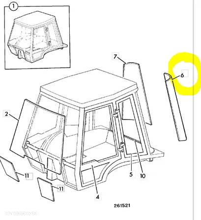 Szyba kabiny narożna lewa JCB 3CX/4CX - 3