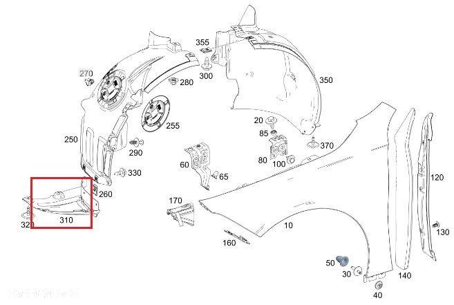 MERCEDES W177 W246 Trojkat oslona nadkola przod prawy OE - 2