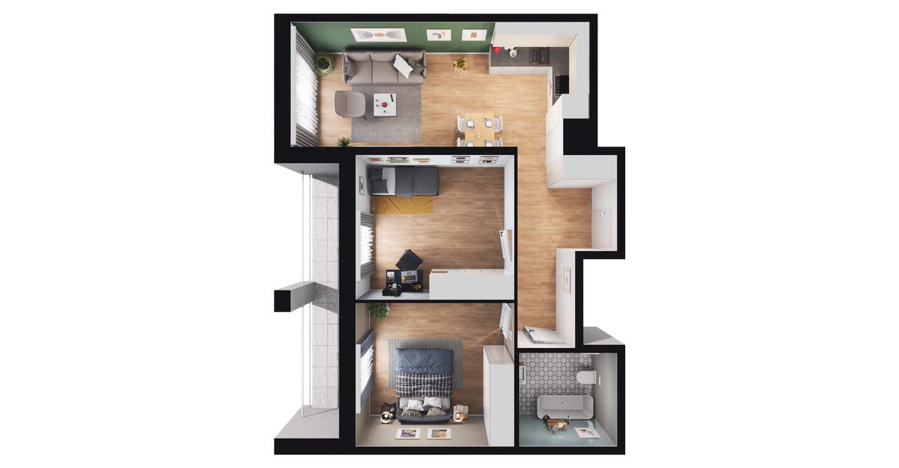 3-pokojowe mieszkanie 63m2 + loggia Bezpośrednio - Pełny obrazek: 3/9