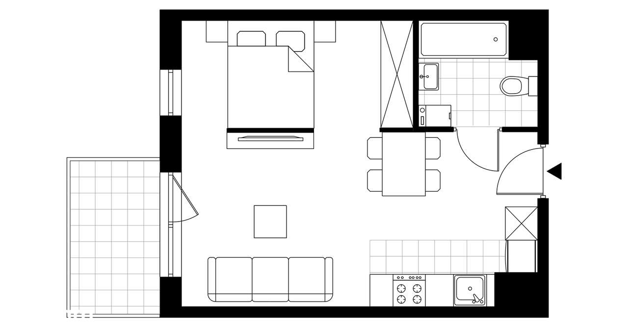 1-pokojowe mieszkanie 33m2 + balkon - Pełny obrazek: 3/8