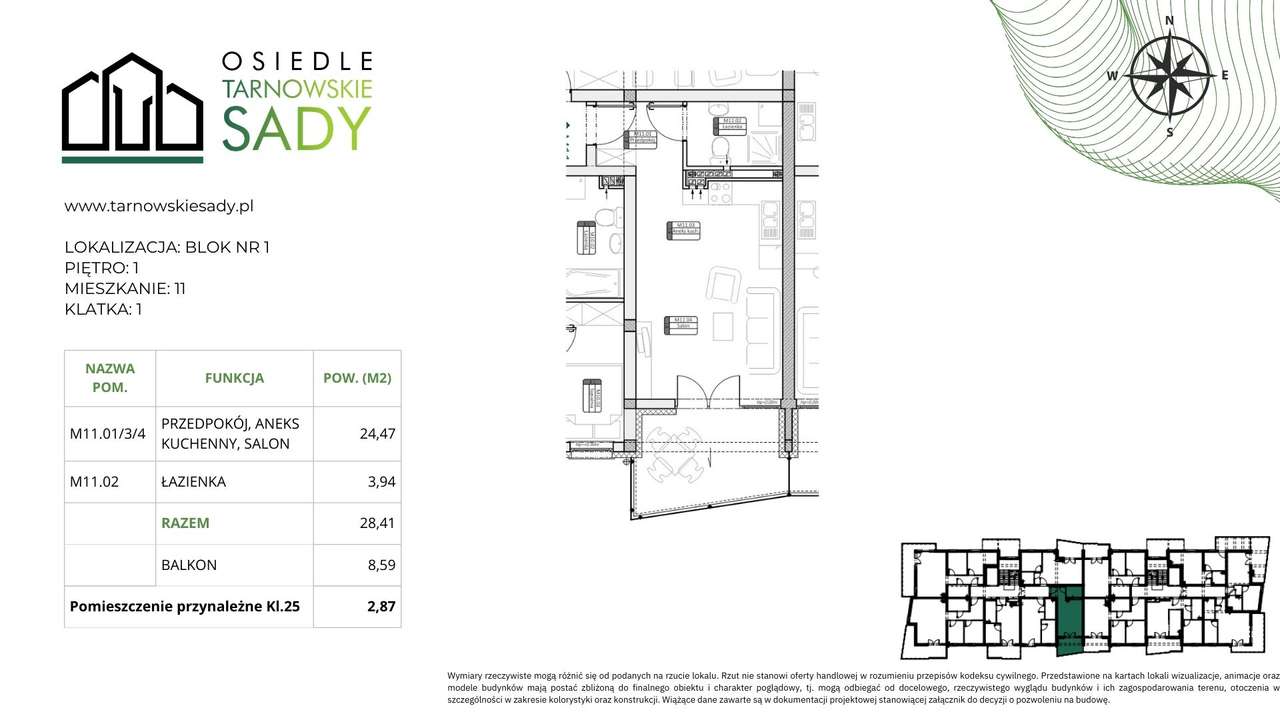 Tarnowskie Sady Blok 1 M11 mieszkanie 29 m2 - Pełny obrazek: 3/8