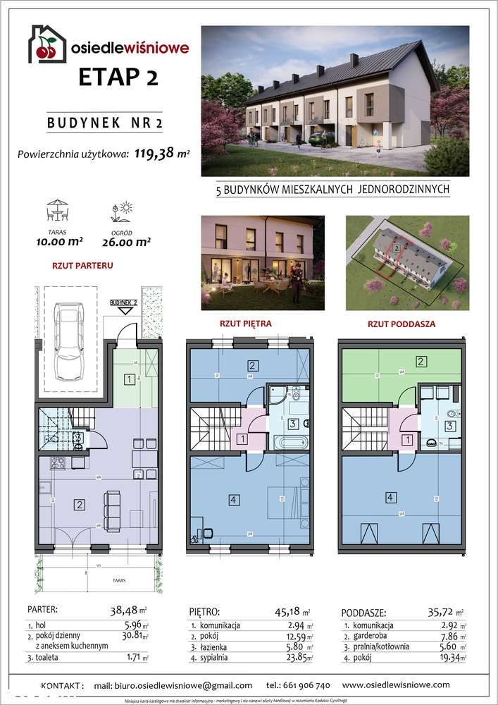 DOM Szeregówka 119m2 WIELOGŁOWY -  II etap, 4pokoje - Pełny obrazek: 2/7