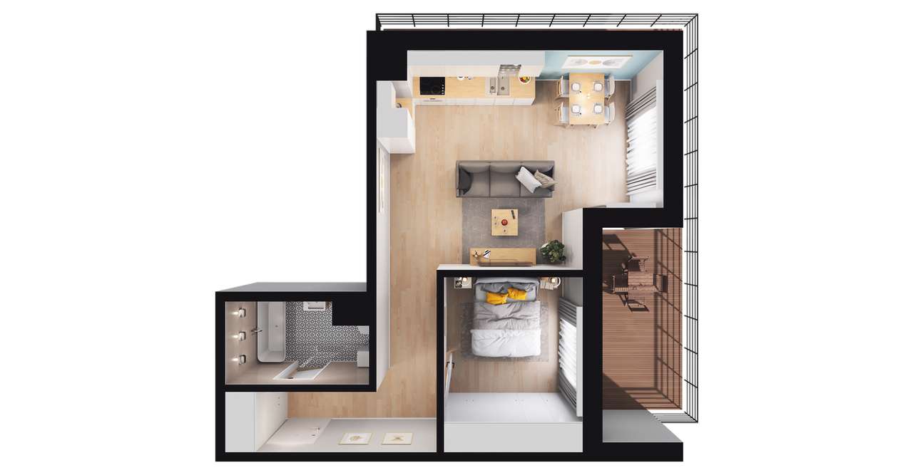 2-pokojowe mieszkanie 25m2 + loggia Bezpośrednio - Pełny obrazek: 2/8