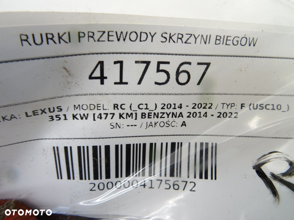 RURKI PRZEWODY SKRZYNI BIEGÓW LEXUS RC (_C1_) 2014 - 2022 F (USC10_) 351 kW [477 KM] benzyna 2014 - - 5