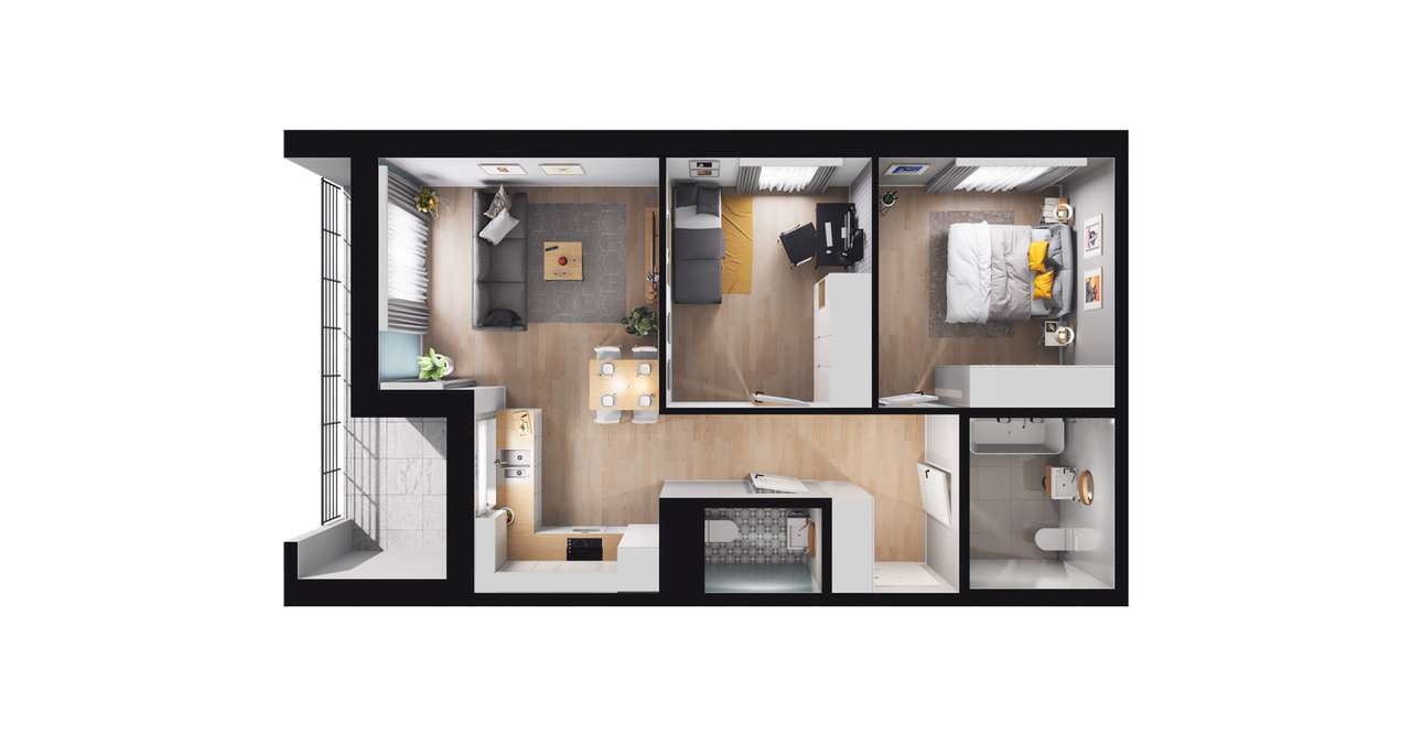 3-pokojowe mieszkanie 59m2 + loggia Bezpośrednio - Pełny obrazek: 2/8