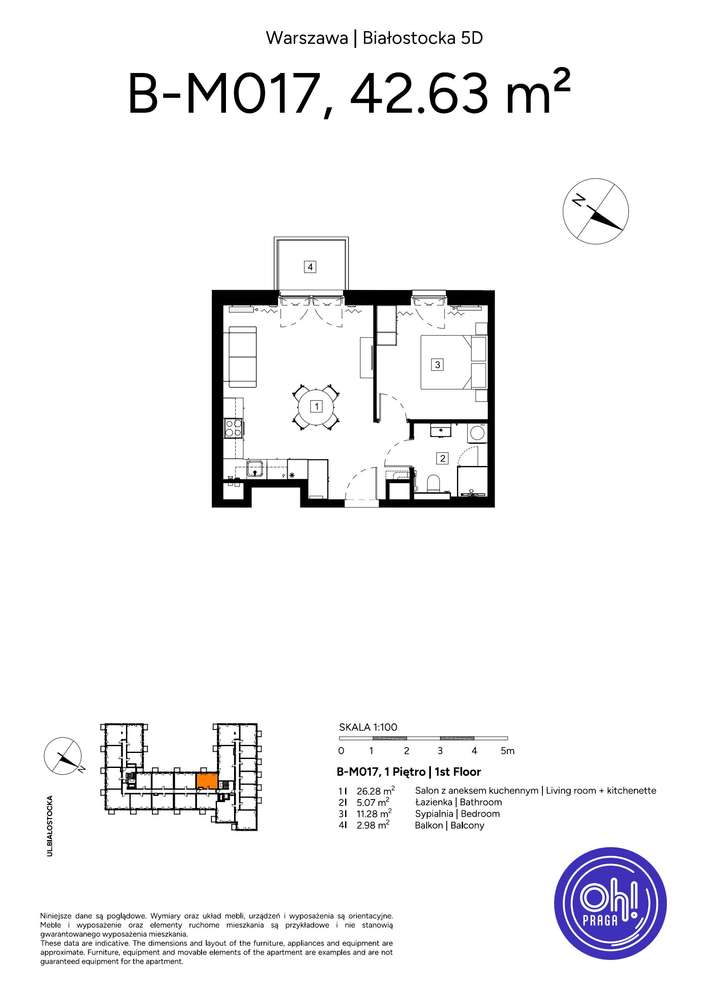 2-pokojowe mieszkanie 42m2 + balkon - Pełny obrazek: 2/9