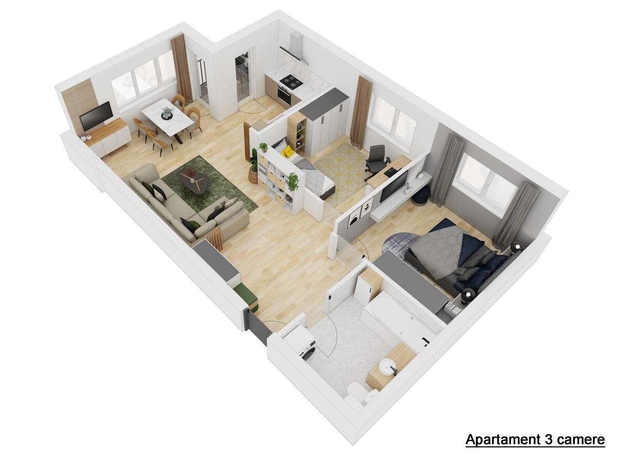 Ap decomandat, cu 3 camere, balcon, intabulat - Doamna stanca - Imagine principală: 3/12