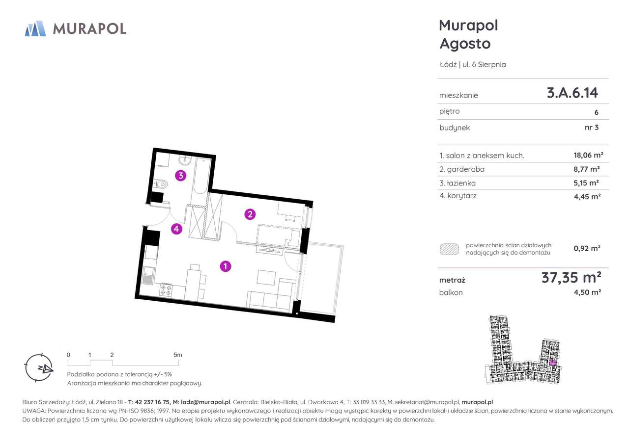 1-pokojowe mieszkanie 37m2 + balkon Bezpośrednio - Pełny obrazek: 2/9