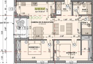 Apartament spațios, luminos cu 3 camere, 74,64 mp utili + balcon