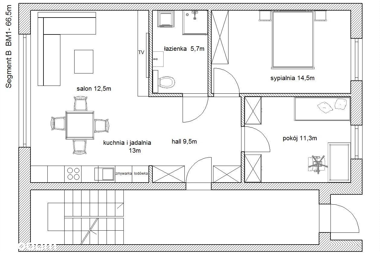 Mieszkanie 67 m2, 3 pokoje, 2 garaże