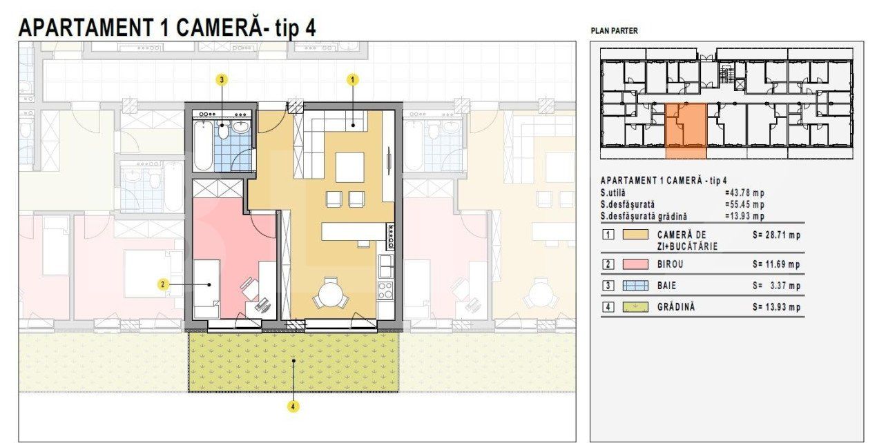 Apartament cu 1 camera, 43mp utili, gradina, Calea Moldovei!