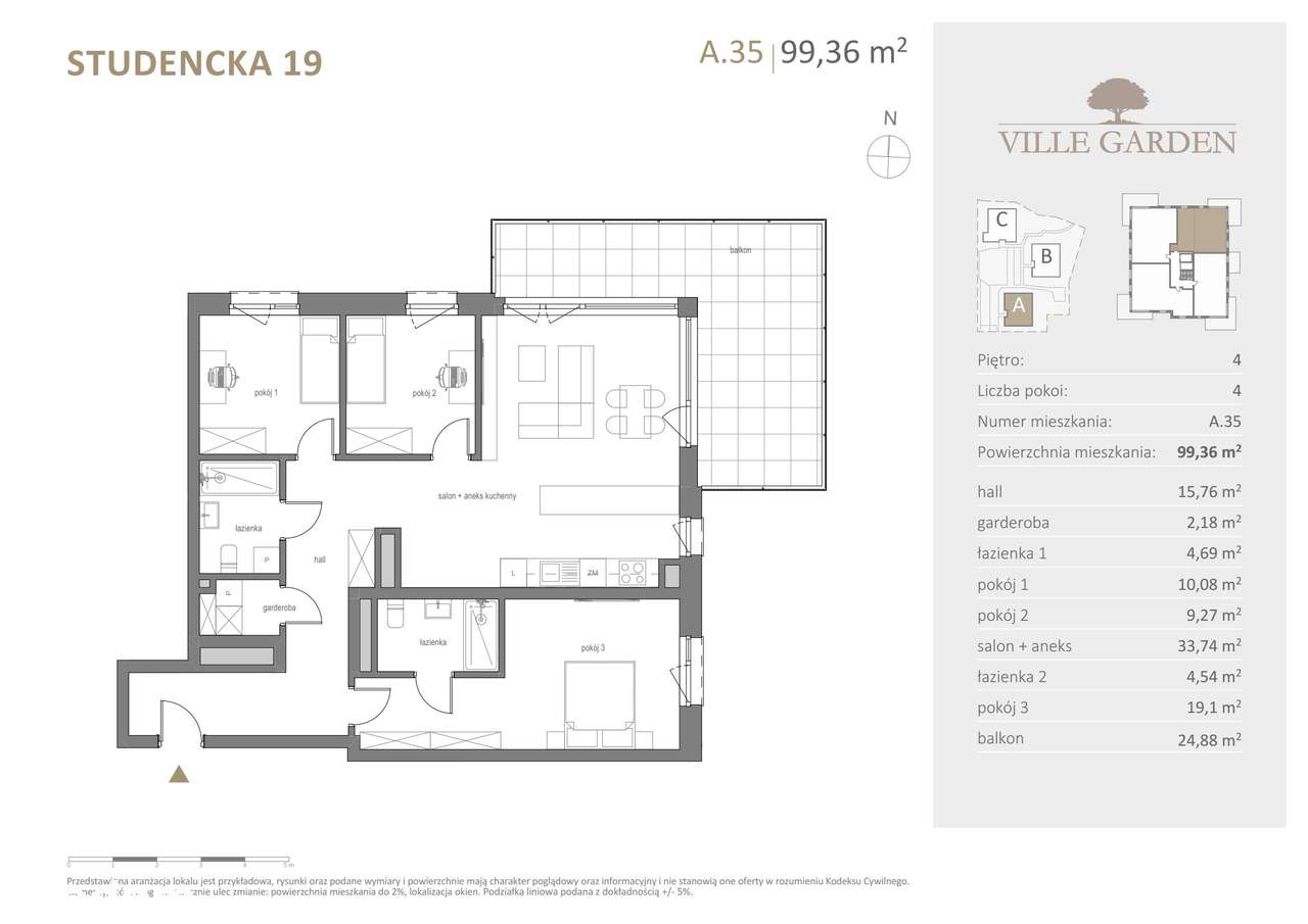 Ville Garden | mieszkanie 4-pok. | A.35 - Pełny obrazek: 3/10