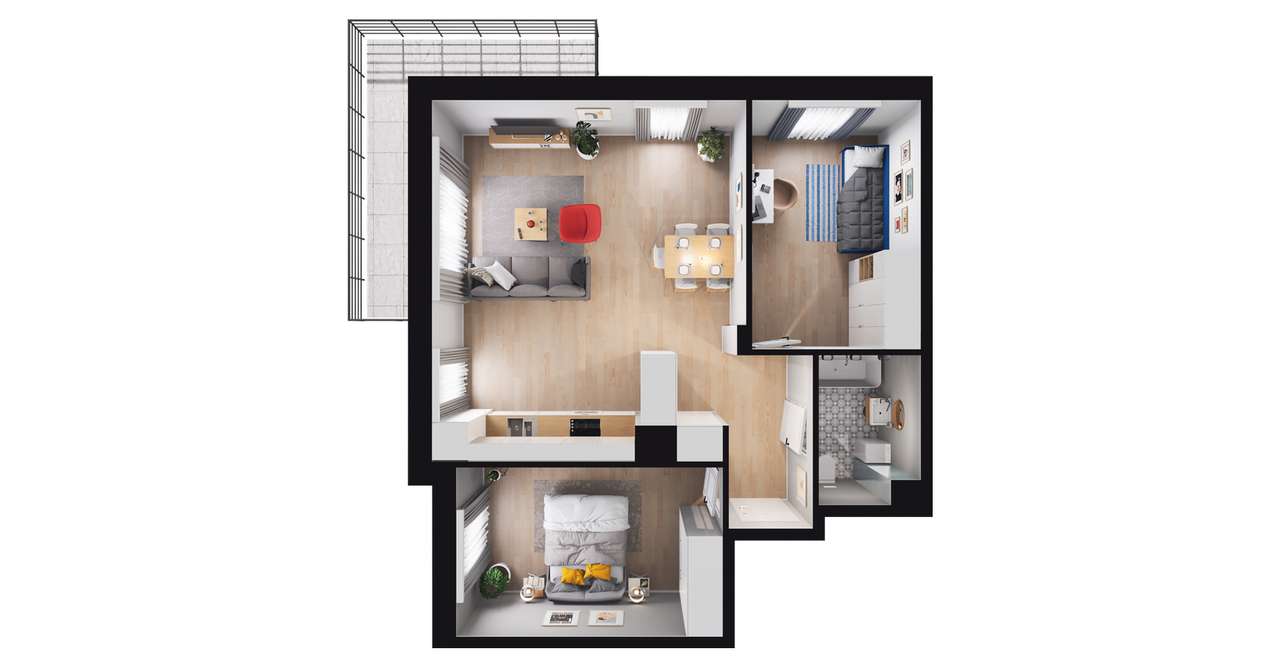 3-pokojowe mieszkanie 63m2 + balkon Bezpośrednio - Pełny obrazek: 2/8