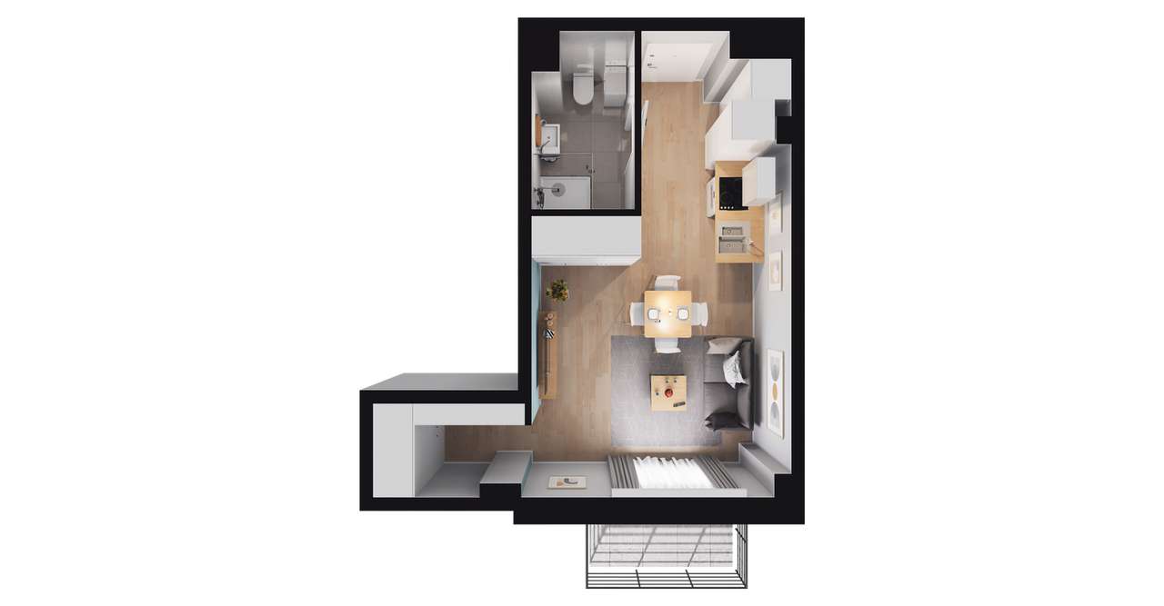 1-pokojowy apartament inwestycyjny 27m2 + balkon - Pełny obrazek: 2/8