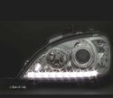 FARÓIS FRONTAIS LED LUZ DIURNA PARA MERCEDES ML W163- 98-01. FUNDO CROMADO - 2