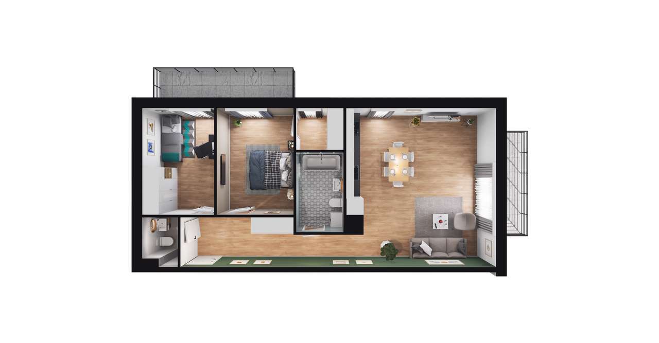 3-pokojowe mieszkanie 73m2 + 2 balkony - Pełny obrazek: 3/9