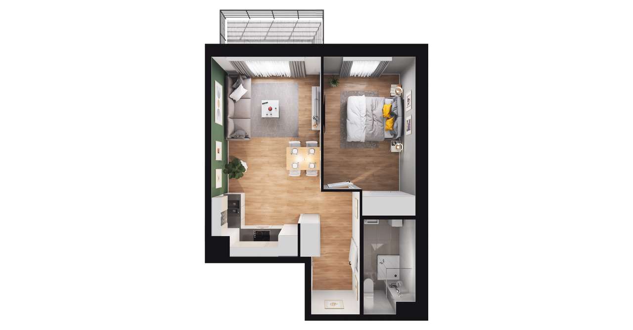 2-pokojowe mieszkanie 42m2 + balkon - Pełny obrazek: 2/8