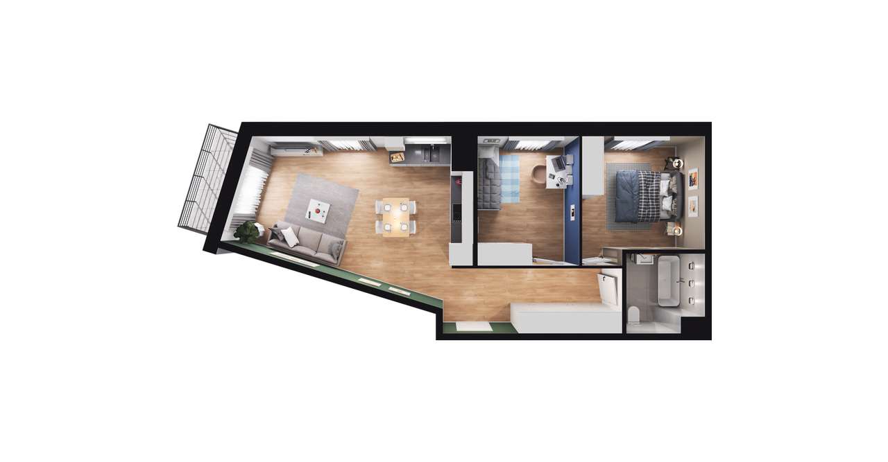 3-pokojowe mieszkanie 59m2 + balkon - Pełny obrazek: 2/8