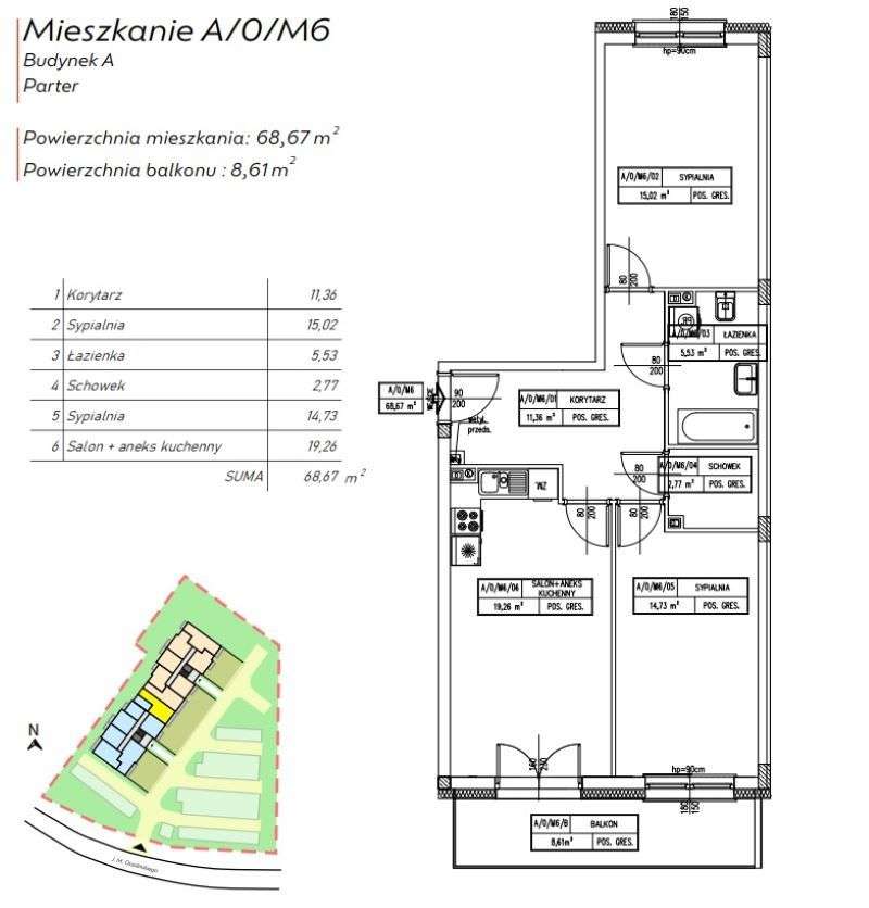 3 pokoje | 68,67 m² | parter | balkon | winda I ogrzewanie podłogowe |-2