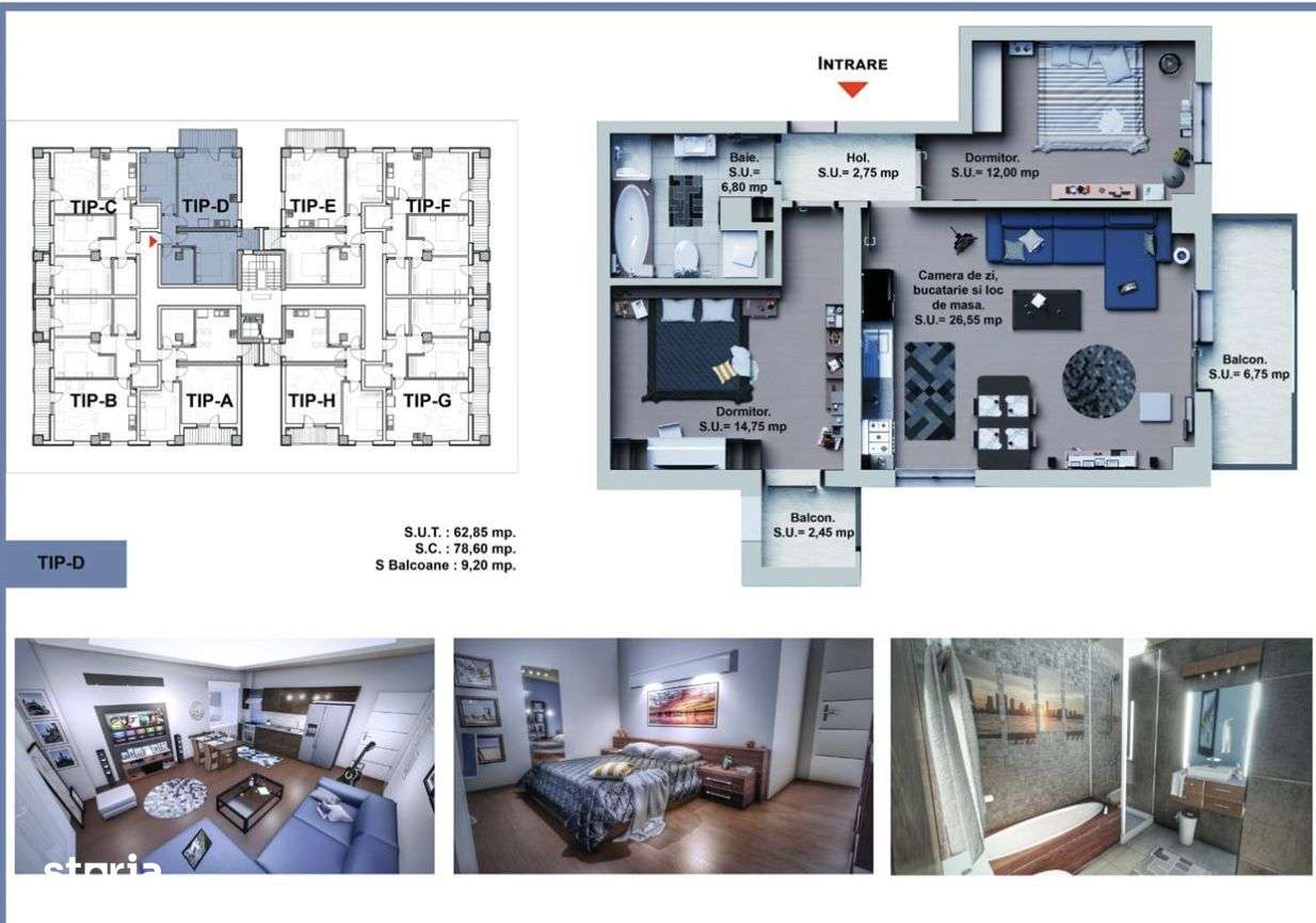 Ap nou, 3 camere, 65 mp utili + 2 balcoane - zona Calea Surii Mici-3