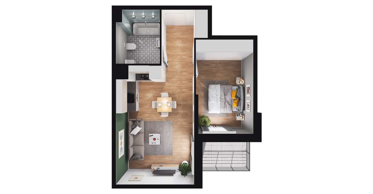 2-pokojowe mieszkanie 40m2 + balkon Bezpośrednio - Pełny obrazek: 3/9