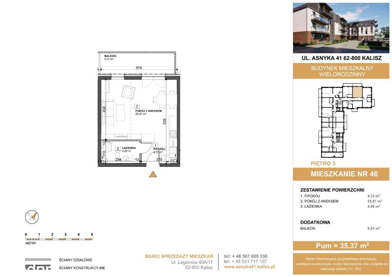Mieszkanie nr 46 w Nowym Budynku Asnyka 41 - Pełny obrazek: 2/11