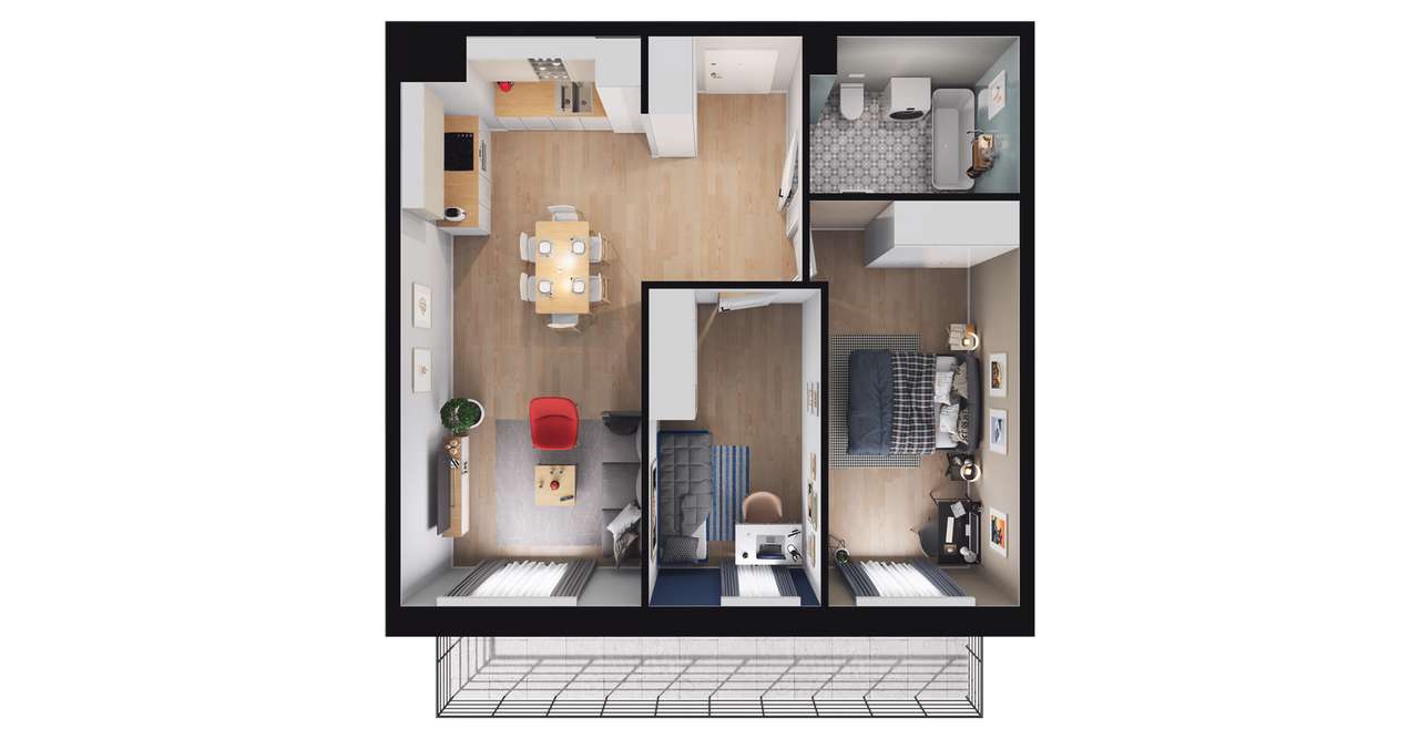 3-pokojowe mieszkanie 57m2 + balkon Bezpośrednio - Pełny obrazek: 3/9