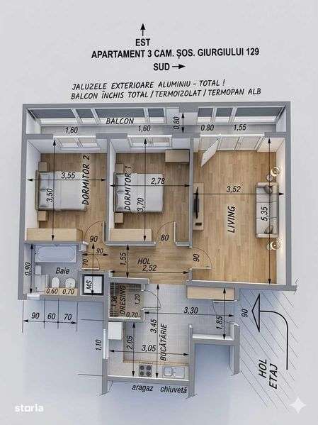 Apt. 3 camere decomandat 70mp/Sos.Giurgiului 129 bl.2A, sector 4