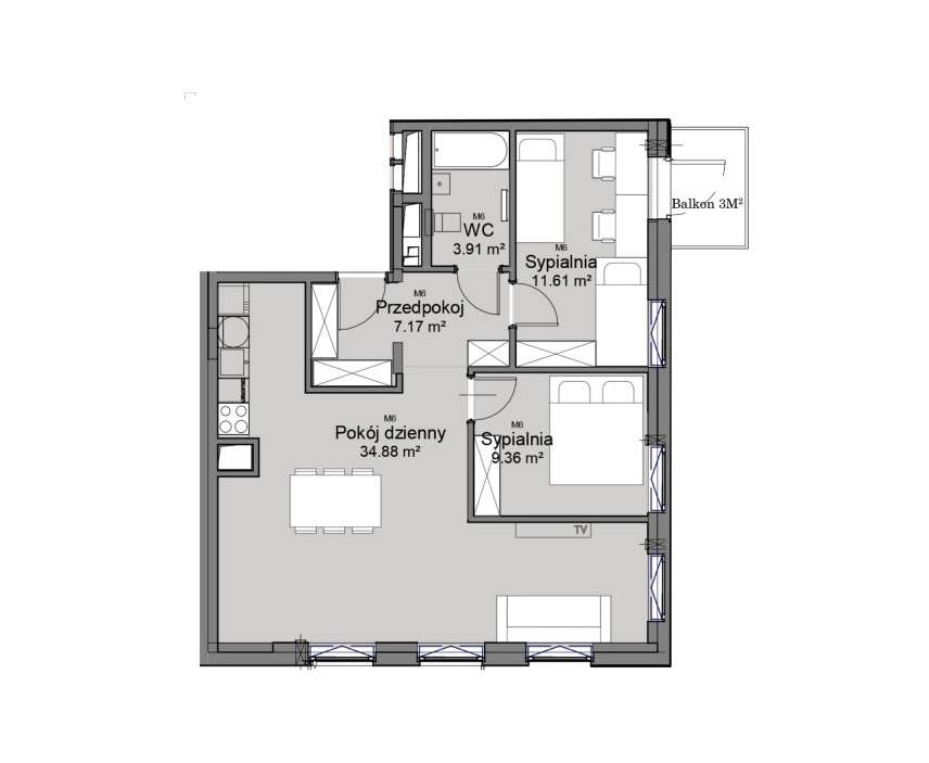3-pokojowe mieszkanie z 2 balkonami-4