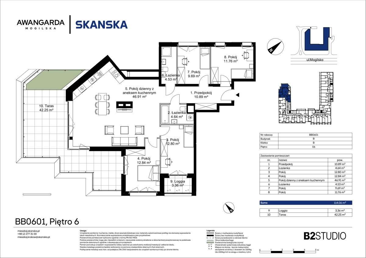5-pokojowe mieszkanie 114m2 + taras Bezpośrednio - Pełny obrazek: 2/9