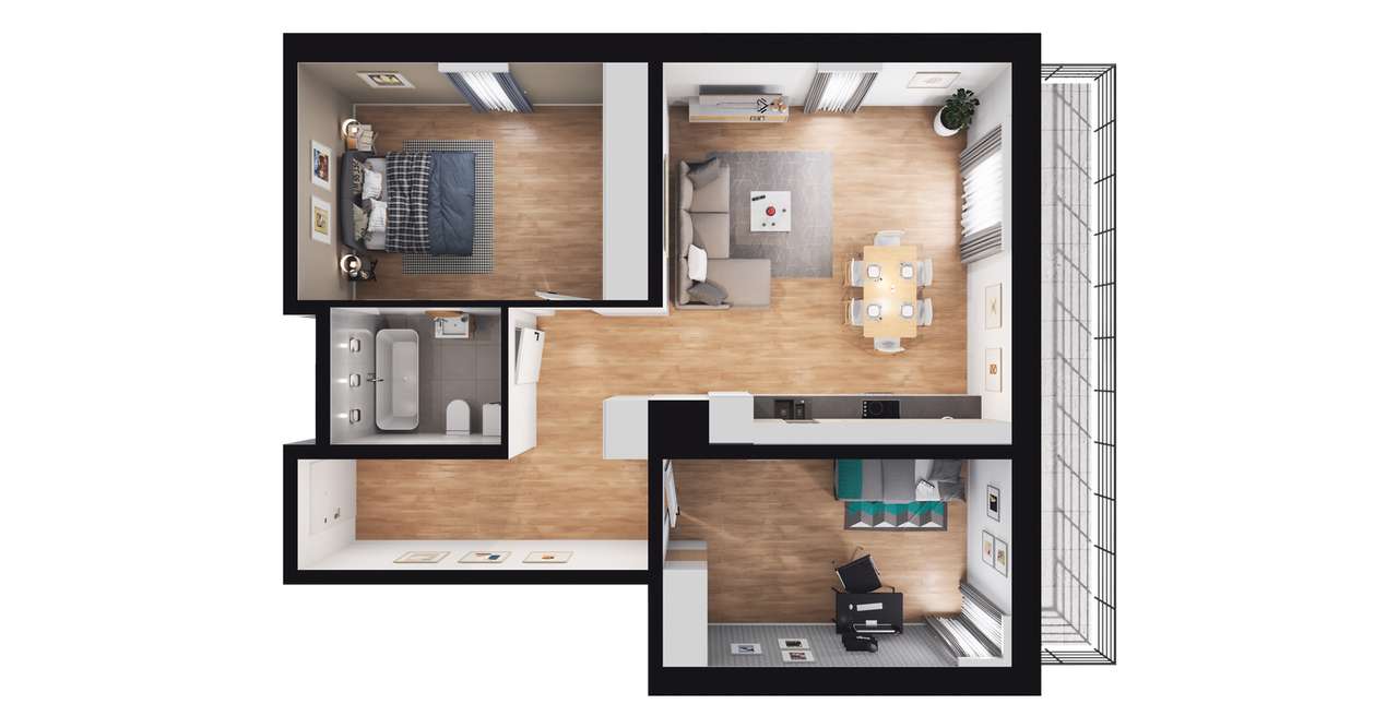 3-pokojowe mieszkanie 67m2 + balkon Bezpośrednio - Pełny obrazek: 2/7