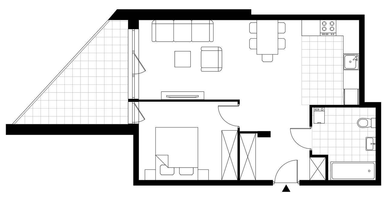 2-pokojowe mieszkanie 50m2 + loggia - Pełny obrazek: 3/8