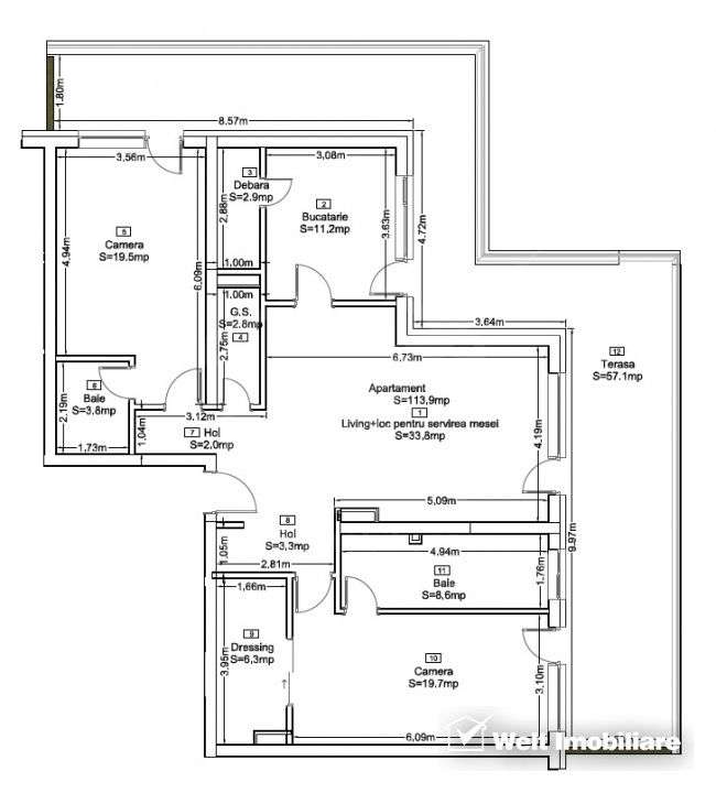 Penthouse 3 cam 114mp, 3 bai, terasa 57mp, Zorilor - Lidl Frunzisului - Imagine principală: 5/19
