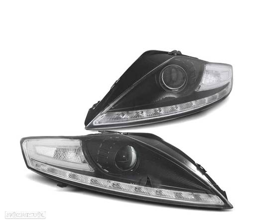 FARÓIS OPTICAS PARA FORD MONDEO 07-10 LUZ DIURNA LED FUNDO PRETO - 1