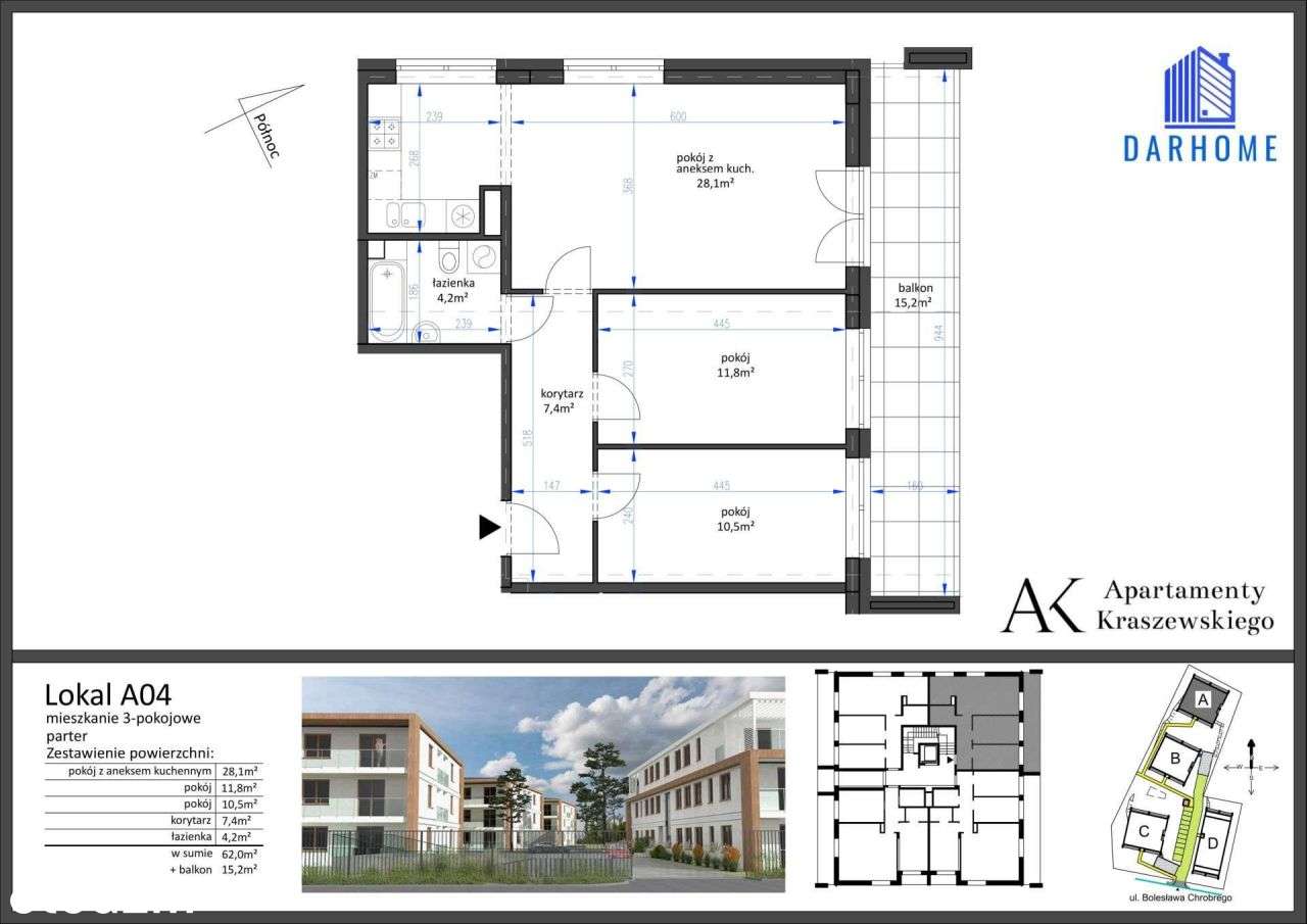 3-pokojowe mieszkanie 61m2 + balkon Bezpośrednio - Pełny obrazek: 2/9