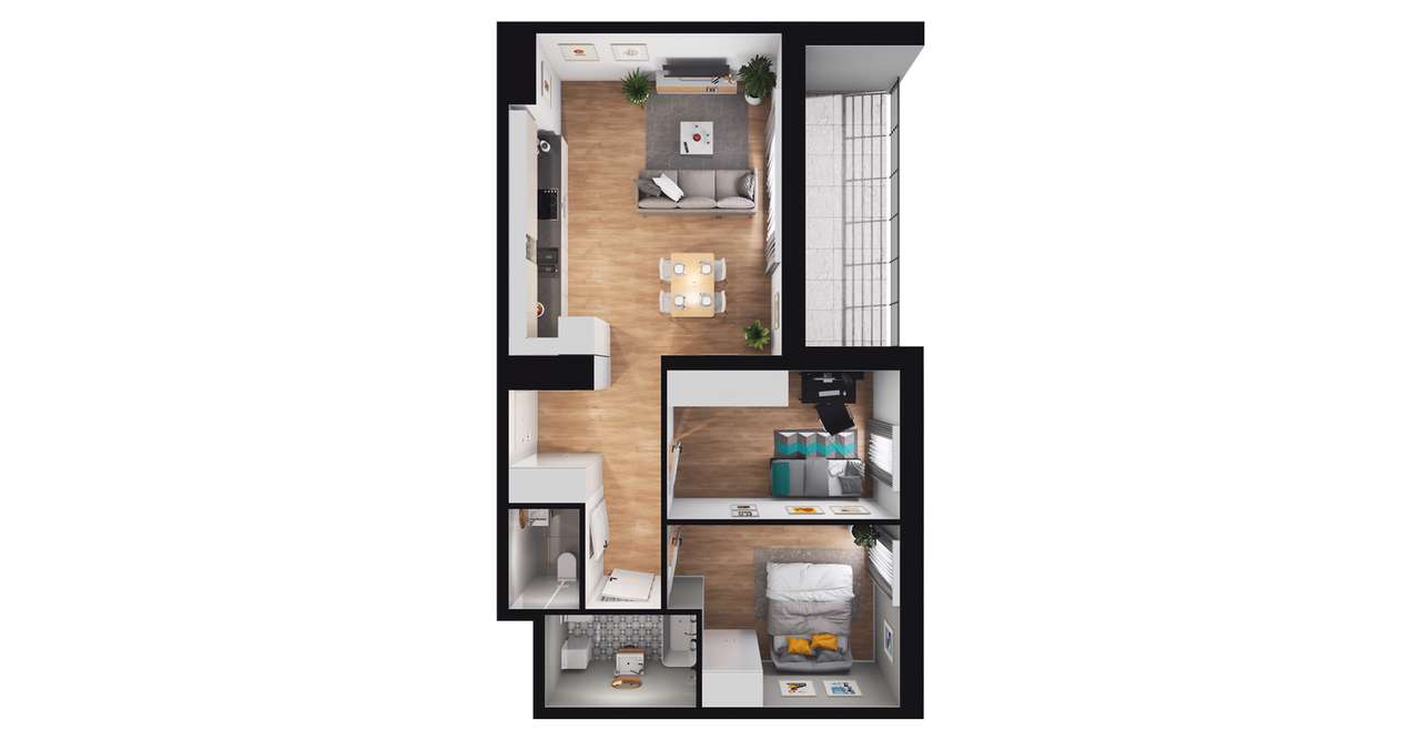 3-pokojowe mieszkanie 57m2 + balkon - Pełny obrazek: 2/8