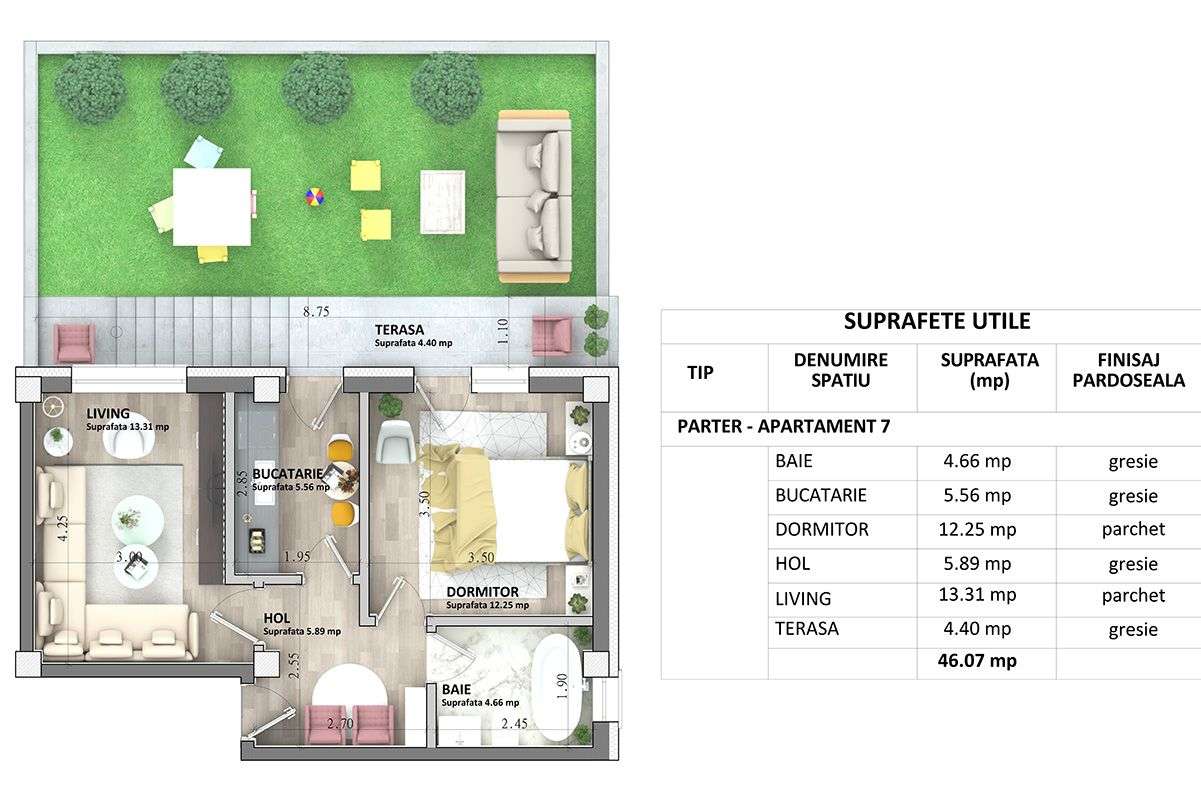 ASTORIA RESIDENCE  Apartament  2 camere  47m  curte  43m Lunca Cetatui - Imagine principală: 3/13
